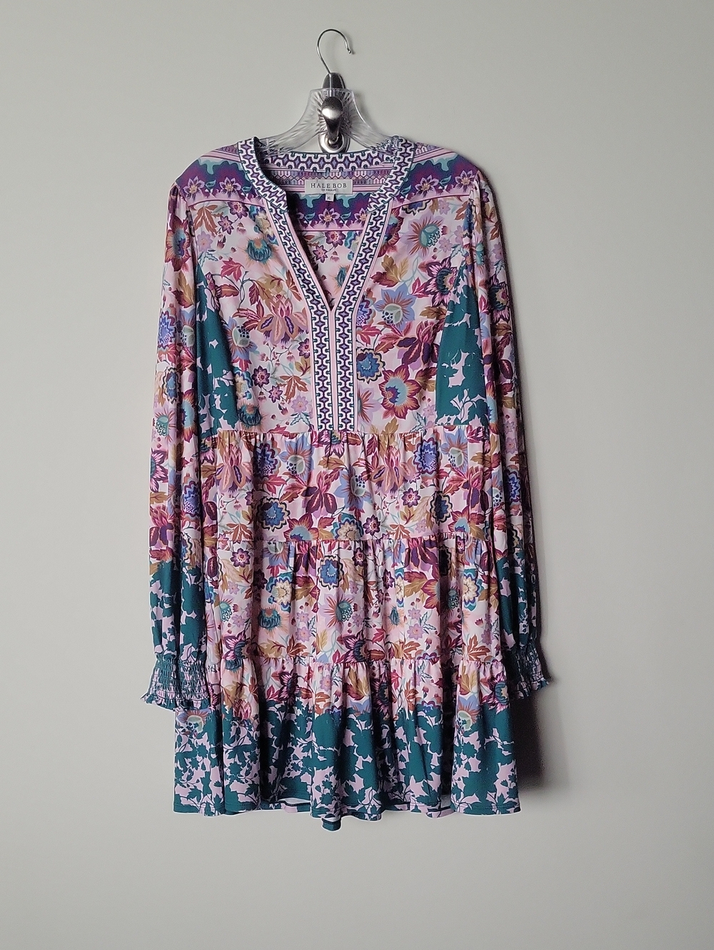 Hale Bob Boho Gypsy Tiered Mini Prairie Hippie Cottagecore Peasant Dress XL